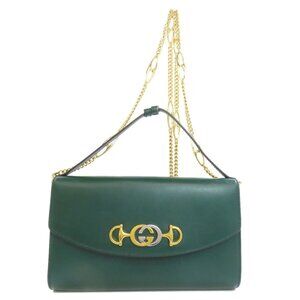 GUCCI Zumi Chain Shoulder Handbag Calfskin 572375 Black Gold